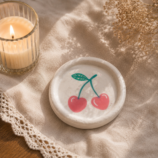 Vide-poche artisanal cerises en argile polymère